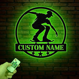 Personalized Custom Name Skate Metal Wall Art with Led Light, Custom Skateboard Name Sign, Nursery Decor, Skating Sign, Kid Room Decor