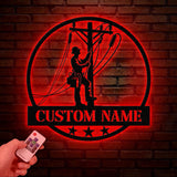 Custom US Lineman Metal Wall Art with LED Light, Personalized Electrical Worker Name Sign, Electrician Home Decor, Birthday Gifts, Dad Gifts