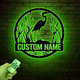 Custom Metal Heron Metal Sign with Led Lights, Personalized Heron Sign, Metal Heron Bird Art, Blue Heron Decor, Pond Decor, Beach Lake Sign
