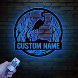 Custom Metal Heron Metal Sign with Led Lights, Personalized Heron Sign, Metal Heron Bird Art, Blue Heron Decor, Pond Decor, Beach Lake Sign