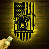 Personalized US Flag Ice Hockey Metal Wall Art LED Light, Custom Hockey Player Stick Sign, Sports Wall Art, Gift for Hockey Lovers