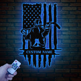 Personalized US Flag Ice Hockey Metal Wall Art LED Light, Custom Hockey Player Stick Sign, Sports Wall Art, Gift for Hockey Lovers