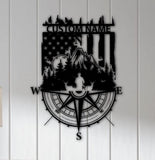 Custom Metal Deer Compass Cabin Sign with LED Light, Personalized Last Name Sign, Deer Hunter Gift, Lodge & Cabin Outdoor Decor