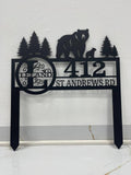 Personalized Bear Address Yard Stake: Custom Family Name Sign.Perfect gift, this house number plaque adds a charming touch to outdoor decor