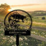 Personalized Bass Fishing Hunting Memorial Stake, Custom Metal Grave Marker, Remembrance Sign for Dad, Sympathy Gift for Hunter or Fisherman