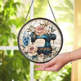 Personalized Glass Sewing Machine Suncatcher, Wildflower Window Hanging Ornament, Tailor Shop Decor, Gift for Sewing Lover, Gift for Mom