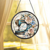 Sewing Machine Glass Suncatcher, Wild Flower Suncatcher for Window, Unique Gift for Tailor or Seamstress, Personalized Sewing Lover Gift
