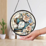 Sewing Machine Glass Suncatcher, Wild Flower Suncatcher for Window, Unique Gift for Tailor or Seamstress, Personalized Sewing Lover Gift