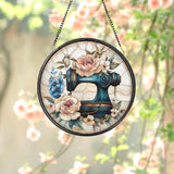 Personalized Glass Sewing Machine Suncatcher, Wildflower Window Hanging Ornament, Tailor Shop Decor, Gift for Sewing Lover, Gift for Mom