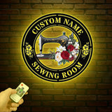 Custom Sewing Room Metal Sign, Personalized Quilting Sign with Flowers, Gift for Grandma, Embroidery Machine Decor, Craft Room Wall Art