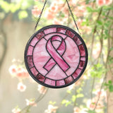 Breast Cancer Support Glass Suncatcher, Inspirational Window Art, Pink Ribbon Gift for Her, Garden or Home Decor, Cancer Survivor Keepsake