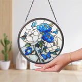 Royal Blue Peony Glass Suncatcher, Floral Window Hanging, Handmade Birth Month Flower Decor, Gift for Gardeners and Flower Lovers