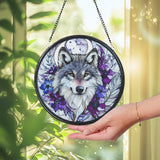 Mystical Wolf Stained Glass Suncatcher, Fall Gothic Window Decor, Wildlife Hanging Ornament, Gift for Nature and Animal Lovers