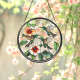 Hibiscus and Hummingbird Glass Ornament, Floral Window Hanging, Tropical Bird Lover Gift, Mother’s Day or Birthday Handmade Decor