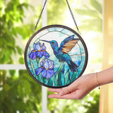 Hummingbird & Iris Window Hanging, Glass Floral Decoration, Bird and Flower Decor, Mother’s Day or Birth Month Gift for Her