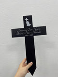 Personalized Memorial Cross Metal Sign, Forever in Our Hearts Grave Marker, Personalized Photo Grave Marker, Cross Grave Marker With Photo