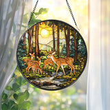 Winter Forest Deer Glass Suncatcher, Handmade Wildlife Window Decor, Gift for Nature and Animal Lovers, Holiday or Seasonal Accent