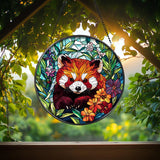 Cute Red Panda Glass Suncatcher, Wildlife Window Art for Animal Lovers, Unique Glass Decor for Bedroom, Living Room, or Office Space