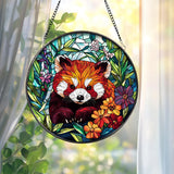 Cute Red Panda Glass Suncatcher, Wildlife Window Art for Animal Lovers, Unique Glass Decor for Bedroom, Living Room, or Office Space