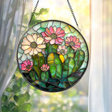 Glass Cactus Suncatcher: Floral Window Decor for Plant Lovers