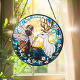 Fairy and Butterfly Hanging Glass Ornament, Fantasy Car Charm or Window Decoration, Magical Gift for Fairy Fans, Nature Spirit Decor
