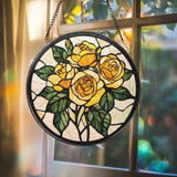 Rose Gold Flower Stained Glass Suncatcher, Personalized Floral Window Hanging, Romantic Gift for Mom or Grandma, Elegant Home Window Decor