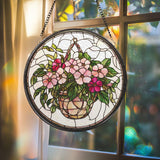 Personalized Morning Glory Glass Suncatcher, Pink Floral Window Hanging Decor, Garden-Inspired Gift for Grandma, Flower Art for Home