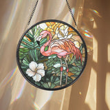 Stained Glass Flamingo Suncatcher, Handmade Bird Window Hanging, Tropical Glass Decor for Flamingo Lovers, Housewarming or Birthday Gift
