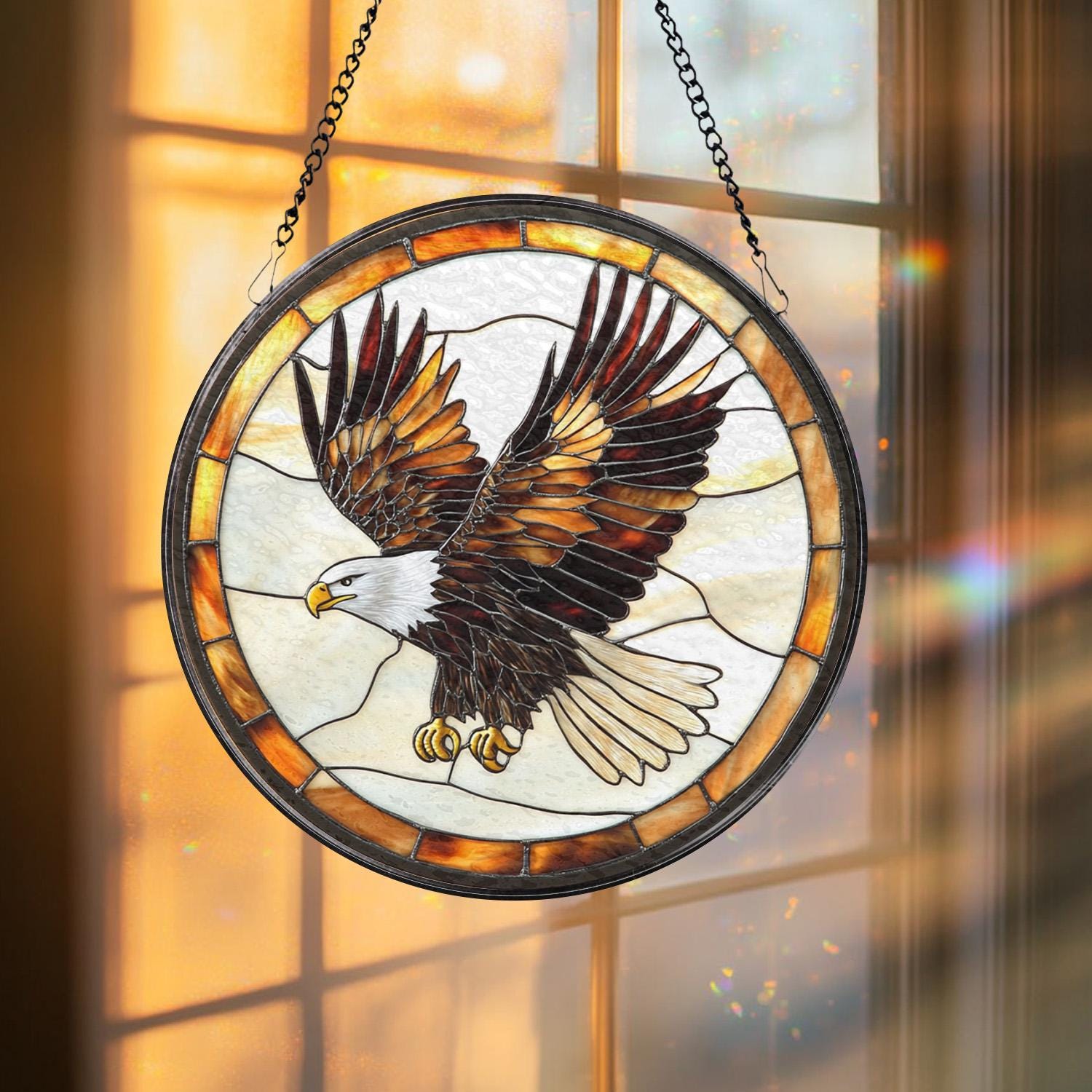 Stained Glass Eagle Suncatcher – Handmade Bald Eagle Window Art, Patriotic Bird Decor, Wildlife Gift for Nature Lovers