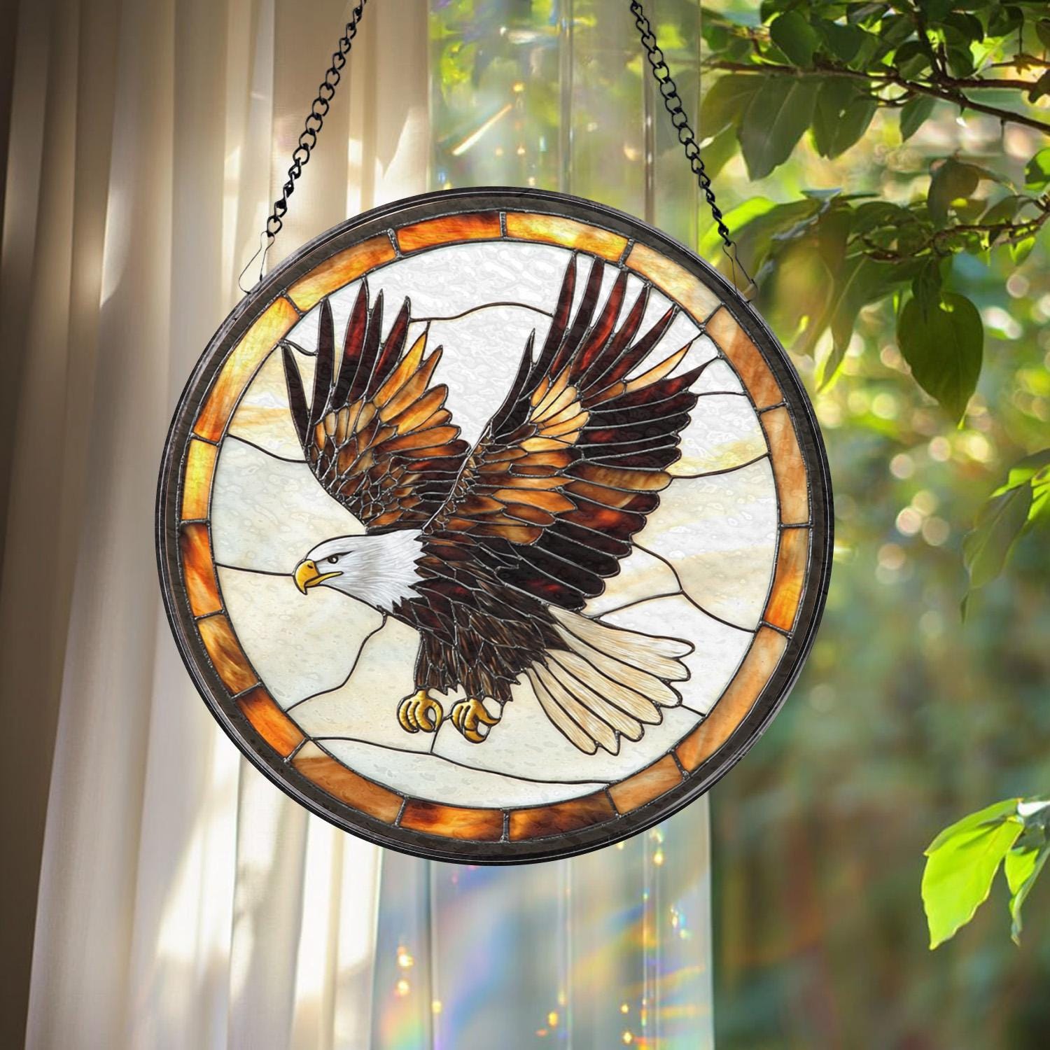 Stained Glass Eagle Suncatcher – Handmade Bald Eagle Window Art, Patriotic Bird Decor, Wildlife Gift for Nature Lovers