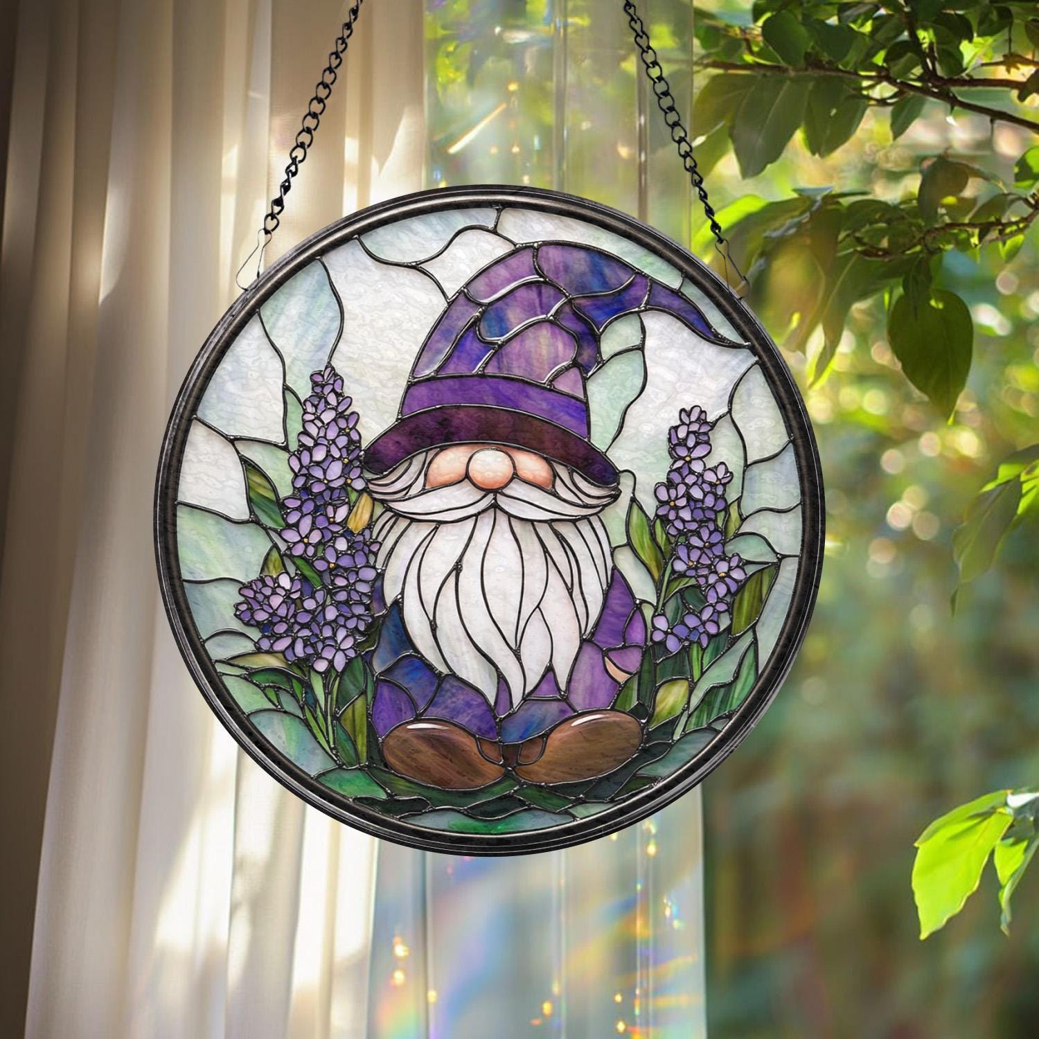 Lavender Glass Suncatcher, Floral Window Hanging Decor, Garden Ornament, Handmade Nature Gift, Mom Gift, Birthday or Mother's Day Present