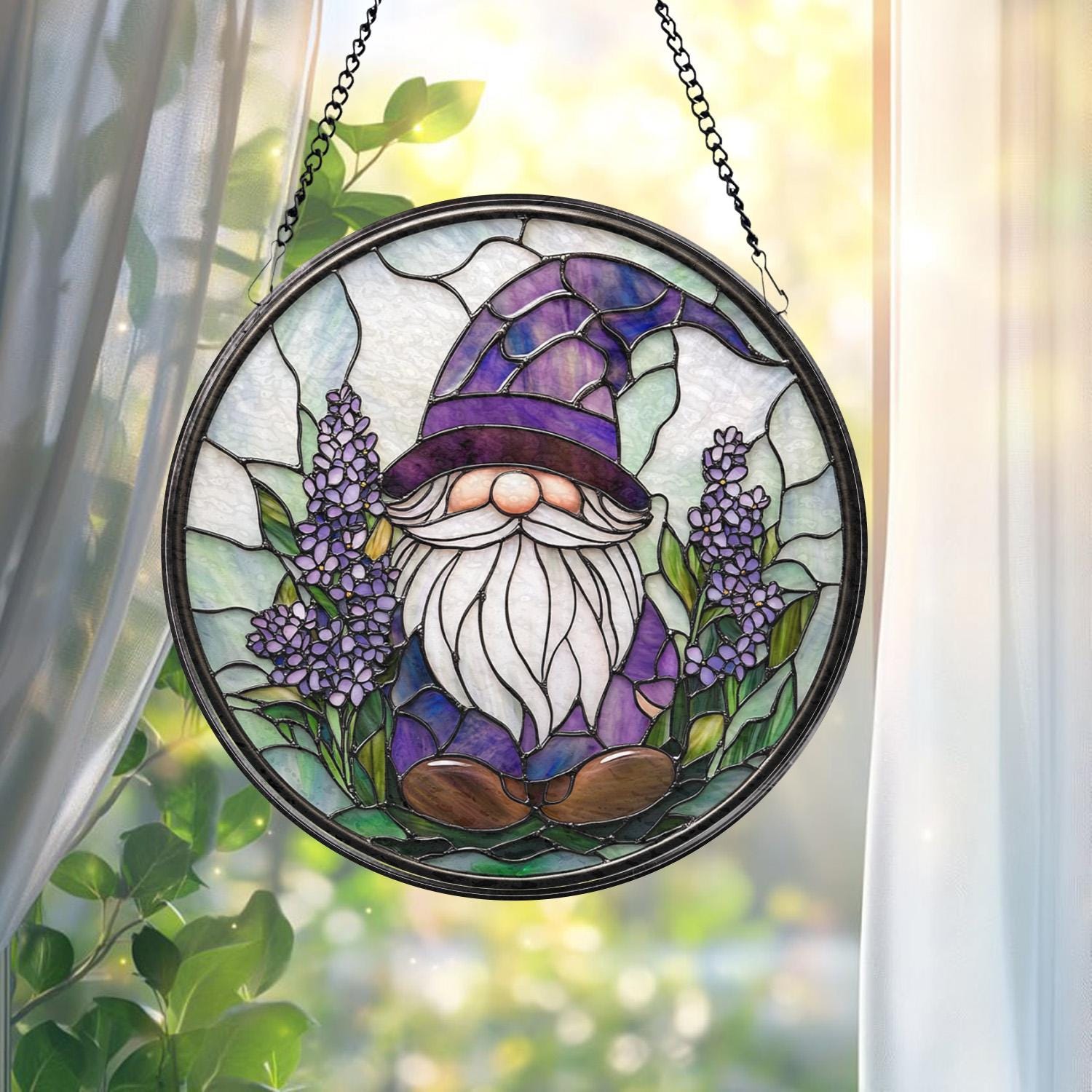 Lavender Glass Suncatcher, Floral Window Hanging Decor, Garden Ornament, Handmade Nature Gift, Mom Gift, Birthday or Mother's Day Present