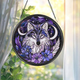Majestic Wolf Stained Glass Suncatcher, Moonlit Window Hanging, Rustic Cabin Decor, Wildlife Lover Gift, Halloween Wall Art, Handmade Gift