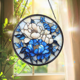 Royal Blue Peony Glass Suncatcher, Birth Month Flower Decor, Window Hanging, Handmade Gift, Floral Art, Gardening Lover Gift, Gift for Her