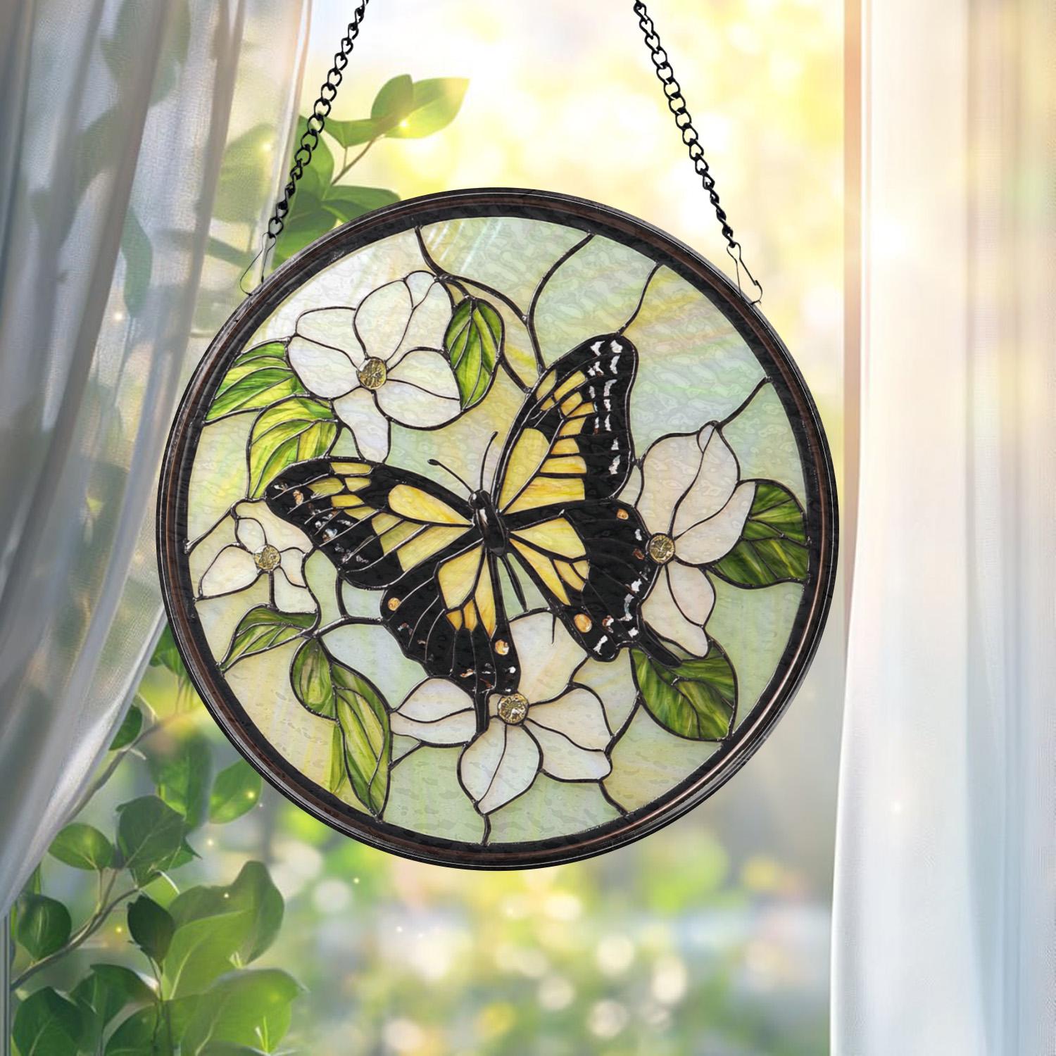 Monarch Butterfly Glass Suncatcher, Wildflower Window Hanging, Handmade Garden Decor, Gift for Her, Mother’s Day Gift, Birthday Present