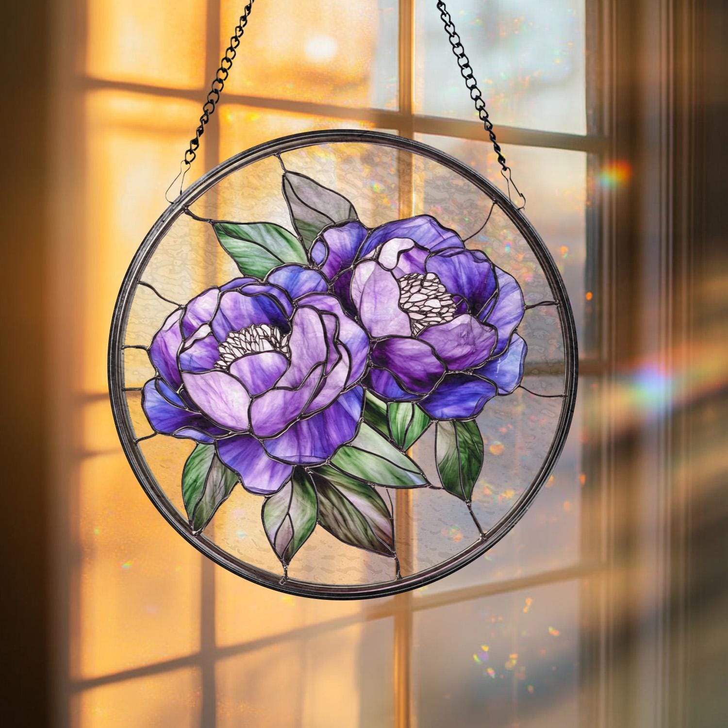 Peony Flower Glass Suncatcher, Purple Peony Ornament, Window Hanging Decor, Mother’s Day Keepsake, Garden Wall Art, Gift for Her