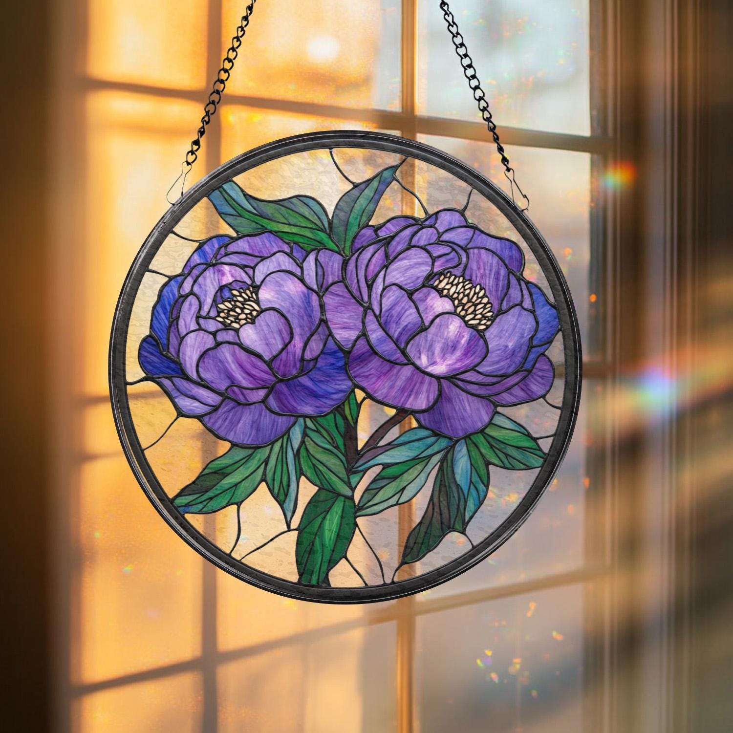 Peony Flower Glass Suncatcher, Purple Peony Ornament, Window Hanging Decor, Mother’s Day Keepsake, Garden Wall Art, Gift for Her