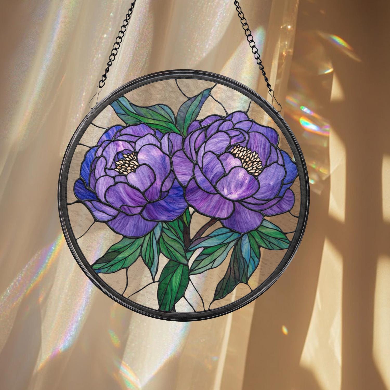 Peony Flower Glass Suncatcher, Purple Peony Ornament, Window Hanging Decor, Mother’s Day Keepsake, Garden Wall Art, Gift for Her
