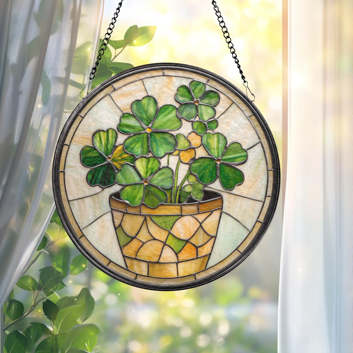 Handmade Shamrock Glass Suncatcher, Celtic Window Decor, Irish Ornament, Lucky Charm Gift, Green Irish Window Art, Gift for Irish Families