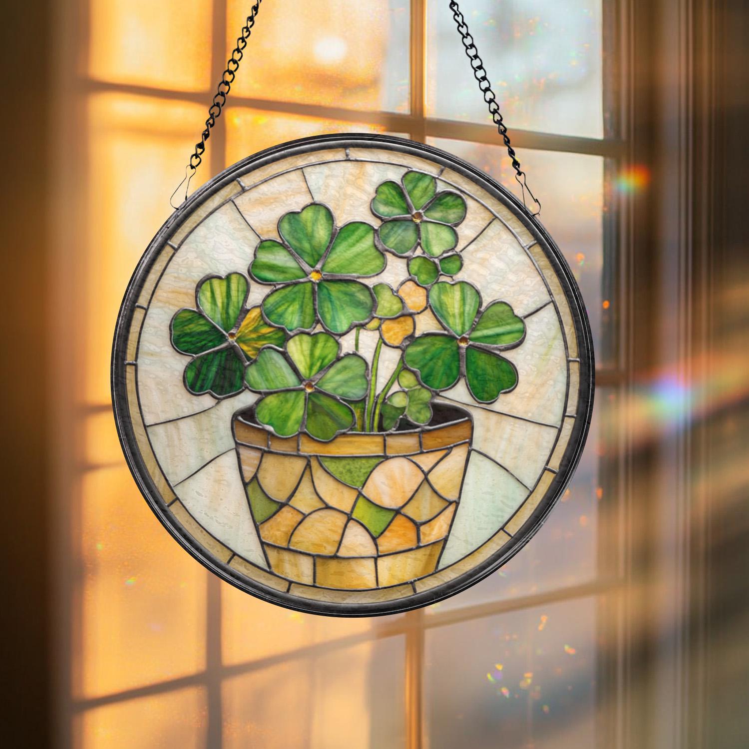 Handmade Shamrock Glass Suncatcher, Celtic Window Decor, Irish Ornament, Lucky Charm Gift, Green Irish Window Art, Gift for Irish Families