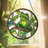Green Frog Stained Glass Suncatcher, Lotus Flower Window Hanging, Outdoor Nature Decor, Amphibian Lover Gift, Garden Room Wall Art