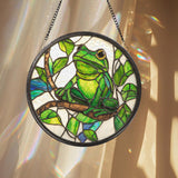 Green Frog Stained Glass Suncatcher, Lotus Flower Window Hanging, Outdoor Nature Decor, Amphibian Lover Gift, Garden Room Wall Art