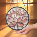 Pink Lotus Flower Glass Suncatcher, Zen Window Hanging, Spiritual Decor, Garden Accent, Gift for Mom, Nature Lover Gift, Tranquil Wall Art