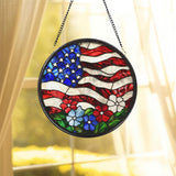 American Flag Stained Glass Suncatcher for Windows, Patriotic Home Decor, Rustic USA Style, Gift for Veterans, Fourth of July Decoration