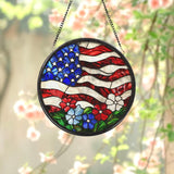 American Flag Stained Glass Suncatcher for Windows, Patriotic Home Decor, Rustic USA Style, Gift for Veterans, Fourth of July Decoration