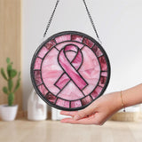 Breast Cancer Support Glass Suncatcher, Inspirational Window Art, Pink Ribbon Gift for Her, Garden or Home Decor, Cancer Survivor Keepsake