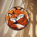 Custom Fox Family Stained Glass Suncatcher, Personalized Mother’s Day Gift, Animal Family Window Art, Nature Decor, Gift for Mom