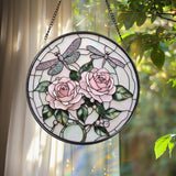 Double Dragonfly and Lotus Stained Glass Suncatcher, Floral Window Hanging, Zen Garden Decor, Nature-Inspired Art, Gift for Garden Lovers