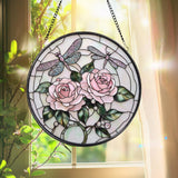Double Dragonfly and Lotus Stained Glass Suncatcher, Floral Window Hanging, Zen Garden Decor, Nature-Inspired Art, Gift for Garden Lovers