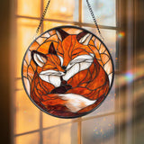Custom Fox Family Stained Glass Suncatcher, Personalized Mother’s Day Gift, Animal Family Window Art, Nature Decor, Gift for Mom